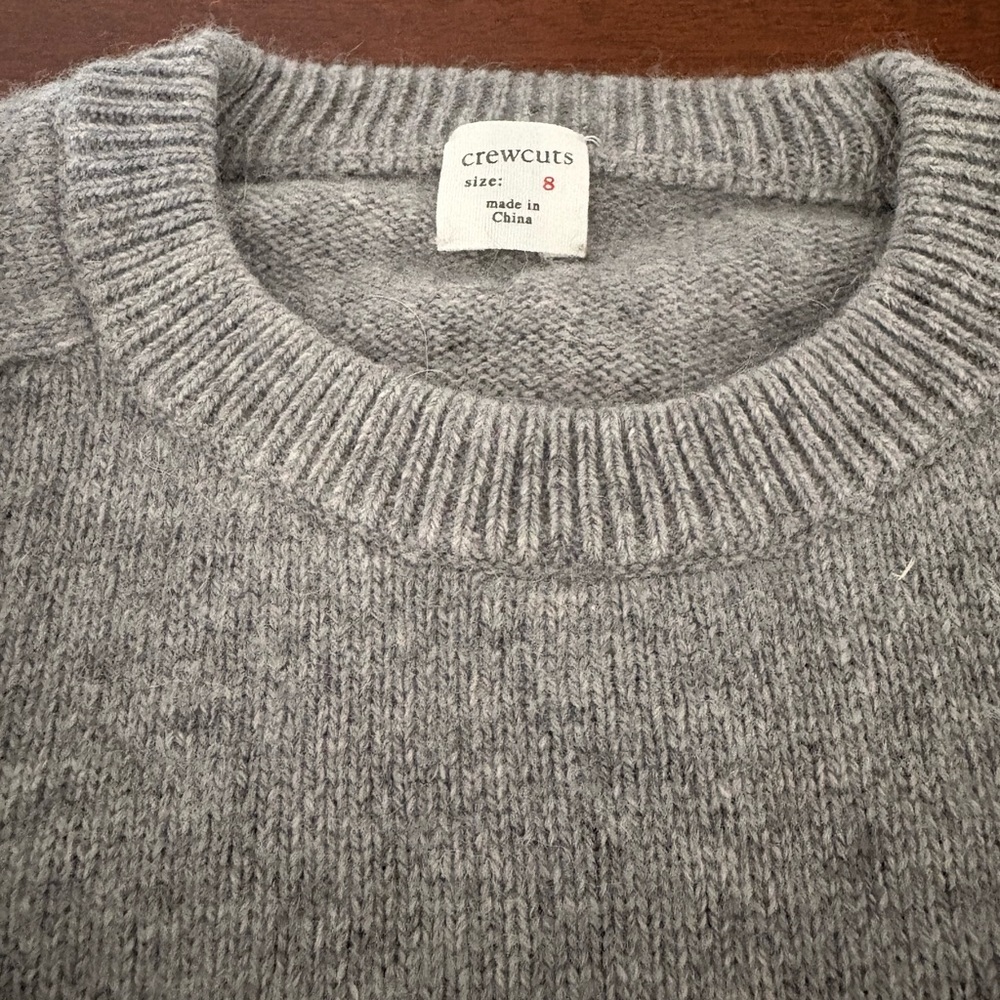 J. Crew, Crewcuts, Gray Merino Wool Crewneck Sweater with Ribbed Detailing
